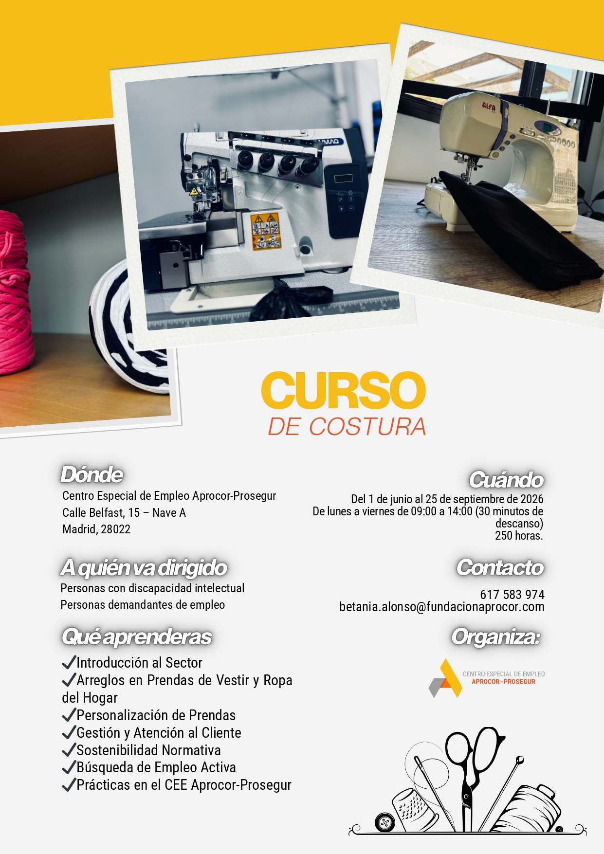 Cartel informativo del curso de Costura